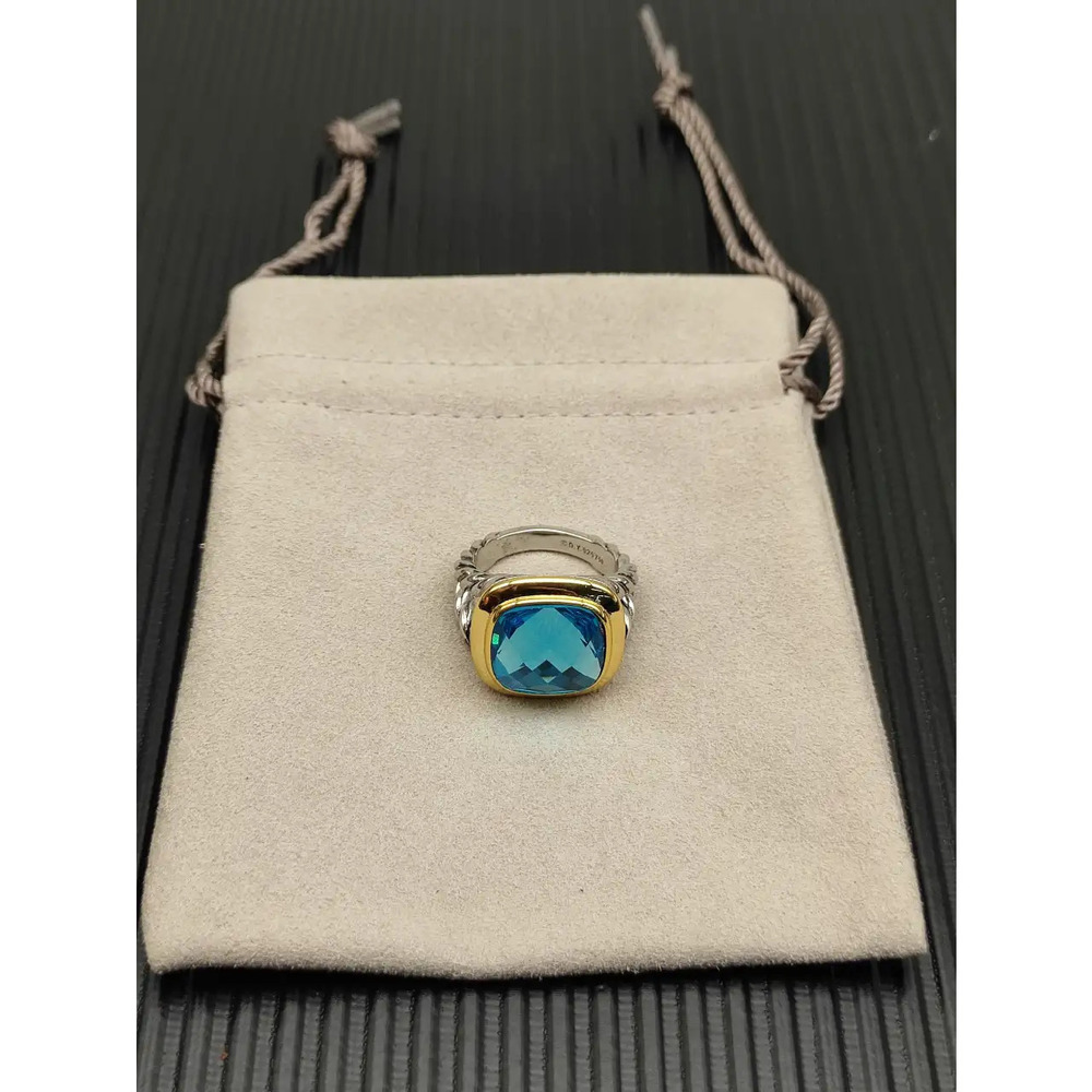 David Yurman two-tone square diamond and blue diamond ring - Picture 2 of 4